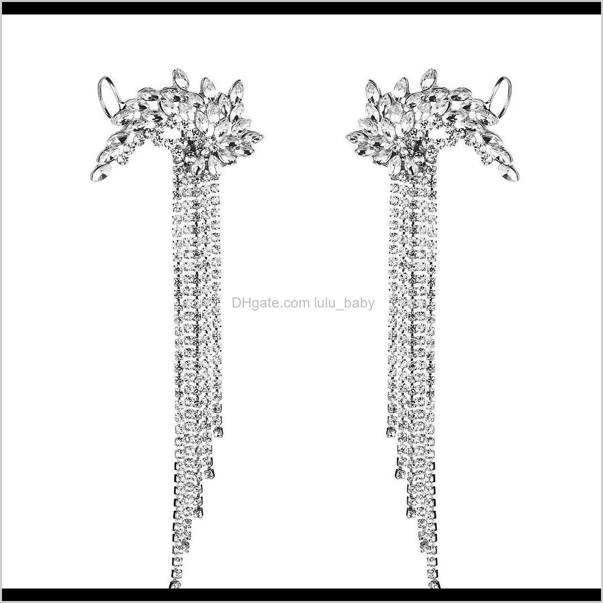 exaggerated acrylic diamond claw chain full diamond long tassel earrings women`s fashion super fairy earrings