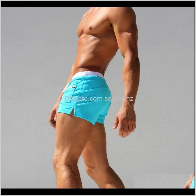swimwear men sexy swimming trunks sunga swimsuit solid color pocket mens swim wear briefs beach shorts