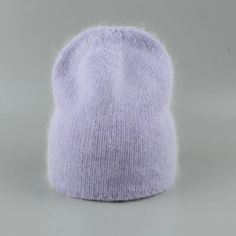 女性のための秋の冬の帽子70％ウサギの毛皮の冬のキャップのファッション暖かいニットビーニーの帽子女性固体成体カバーヘッドキャップ