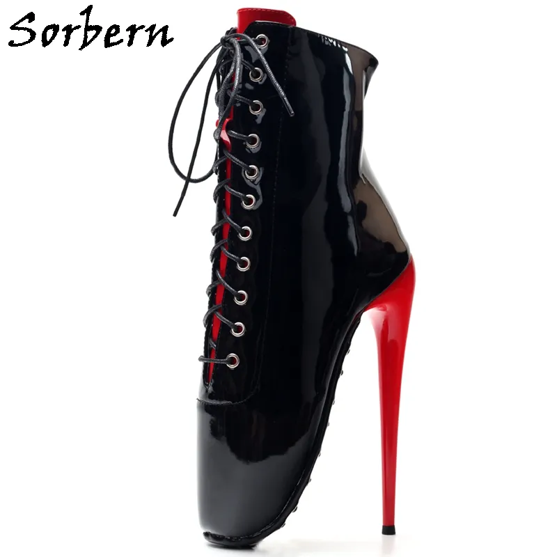 Sorbern Lockable Ballet Boots Women Ankle High Stilettos Lace Up Red Heels Fetish Shoes For Queen Tiptoe Walk Shoes Custom Colors