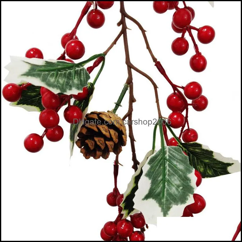 Faux Greenery Artificial Red Berry Christmas Garland with Pine Cone Indoor Outdoor Garden Gate Home Decoration KDJK2107