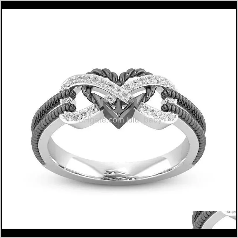 ladies dedicated zircon inlaid hollow platinum ring infinite knot heart cross-shaped ring-8 black rose gold two-tone cross