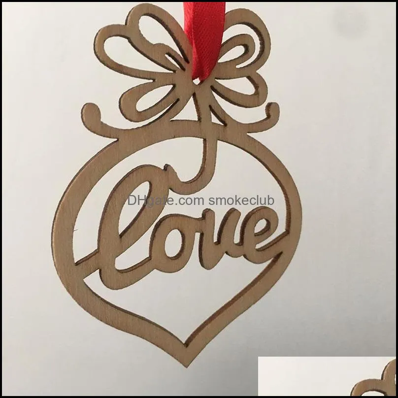 Christmas letter wood Heart Bubble pattern Ornament Christmas Tree Decorations Home Festival Outdoor Ornaments Hanging Gift 6 pcs per