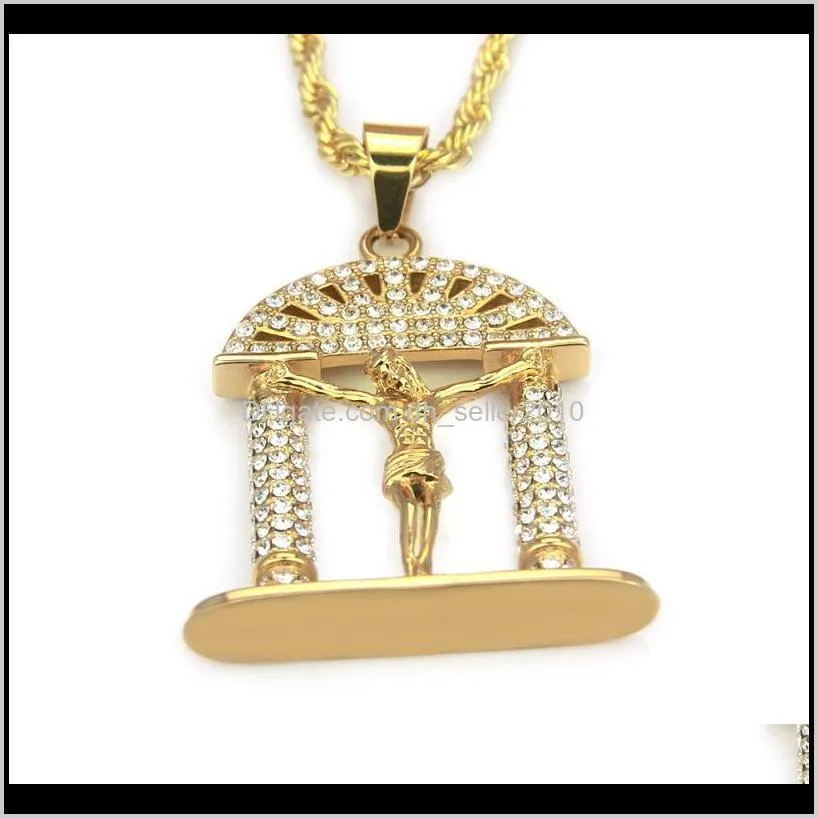 rhinestone christ jesus pendant necklace geometric hip-hop long necklace unisex new fashion alloy gold plated jewelry accessories