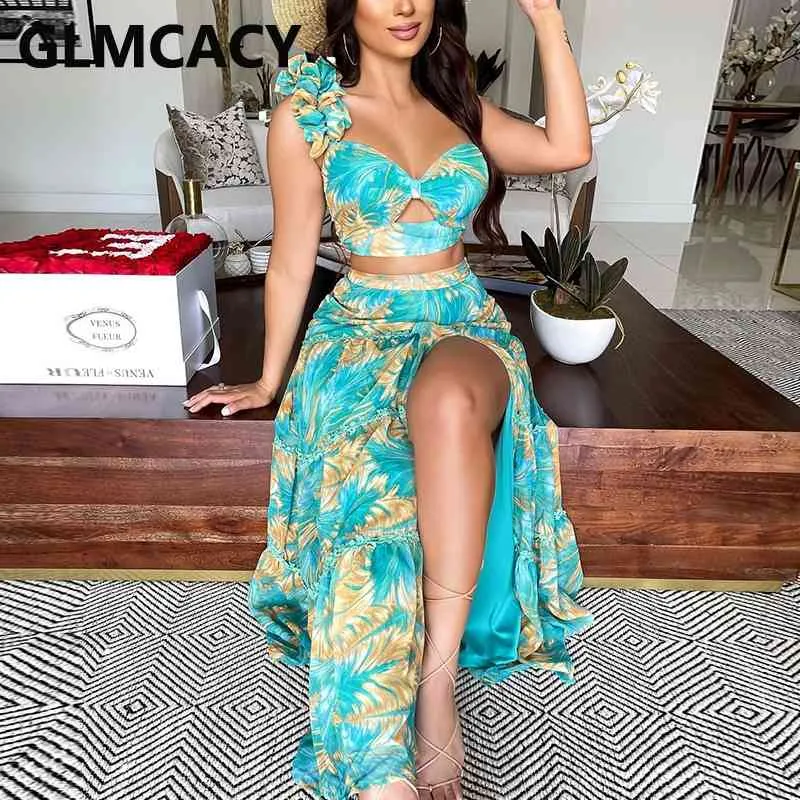 Sweet One Shoulder Ruffle Maxi Dress Set With Crop Top And Loose Maxi Skirt Co Ord 210702 From Cong04 17.73 DHgate.Com