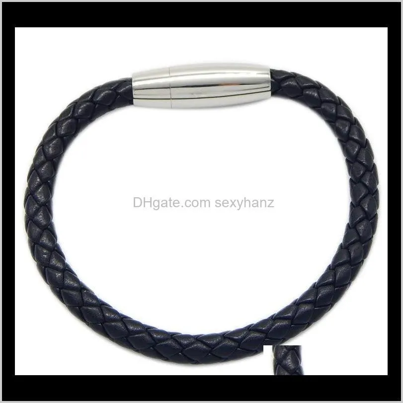 men jewelry stainless steel bracelets, braided pu leather bracelet with magnet clasp, 6mm, sold by lot, 10 strands/lot