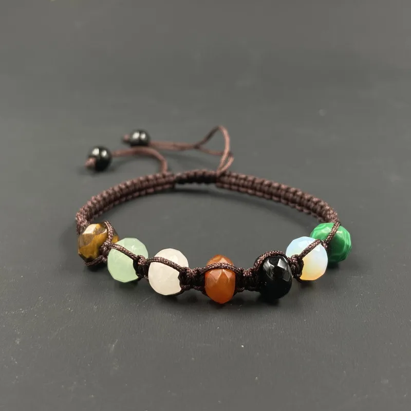 Handgjorda sju chakras Beaded flätade stenarmband Brown Rope Handsträngar för Women Friendship Craft