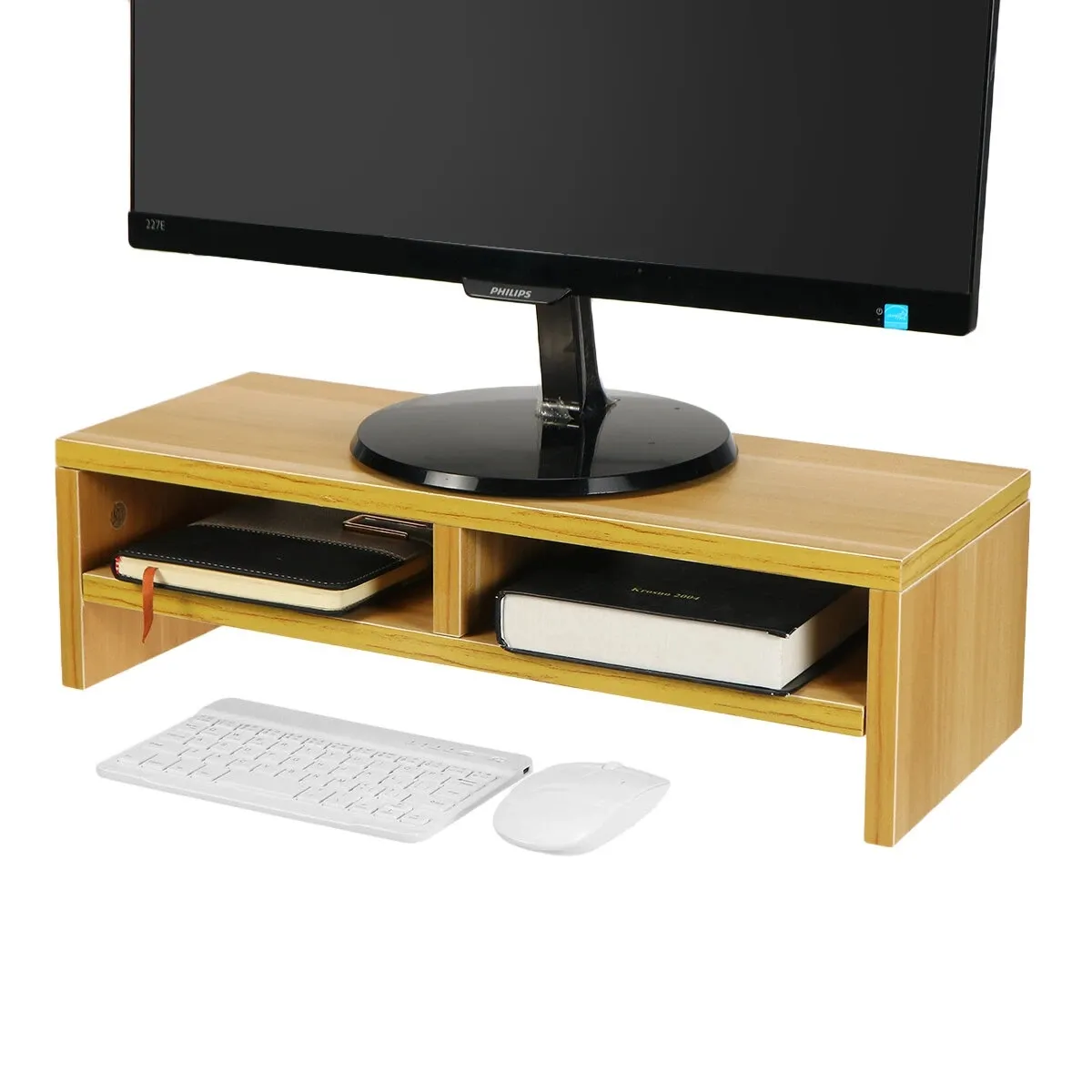 Holz-Monitorständer, Desktop-Computer-Riser, LED-LCD-Unterstützung, Schreibwarenhalter, Aktenaufbewahrung, Schubladenregal – Nr. 1