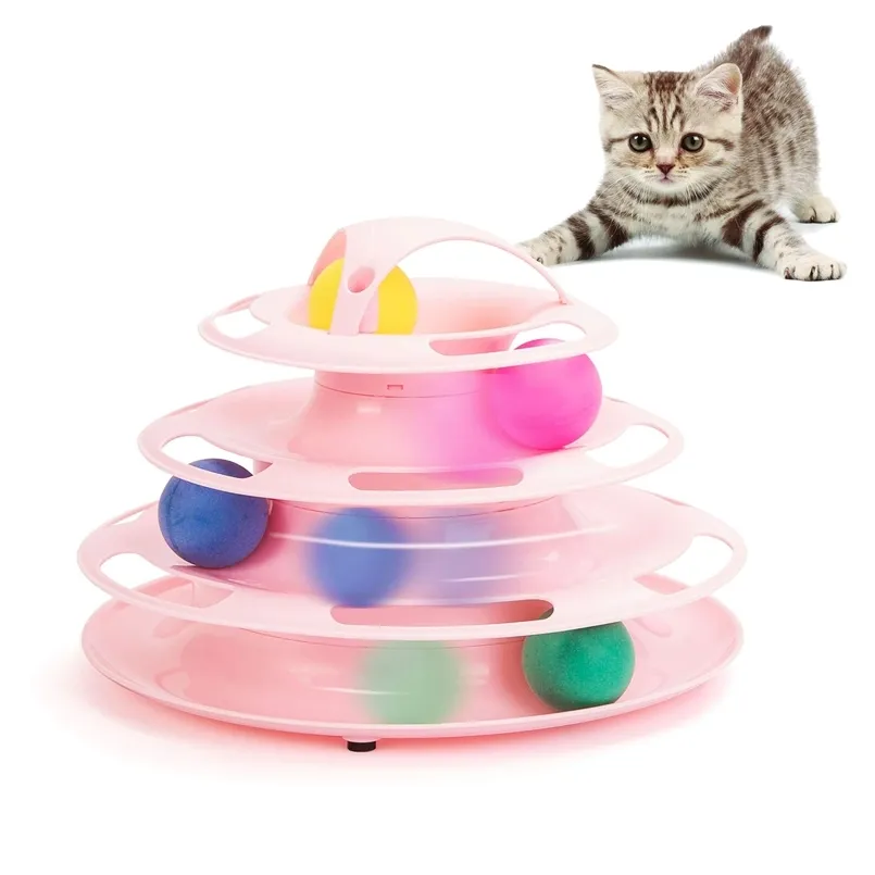 Tower Tracks Cat Toy Interactive Turntable Roller Pet Puzzle Circle Tracking Ball Inelligence Training Supplies for Cats Kitten 211122