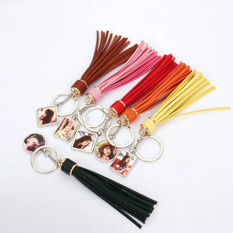 10 stücke tasche teile sublimation diy weiß leer metall keychain mit quaste