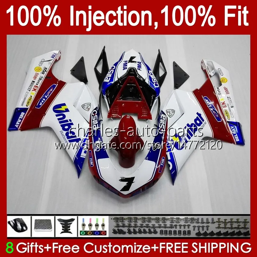 Ducati 848 1098 1198 S 848 R 1098 07 08 09 10 11 75NO0 1198S 848S 1198R 2007 2008 2009 2010 2011 Pearl Whiteフェアリング+ブラケット