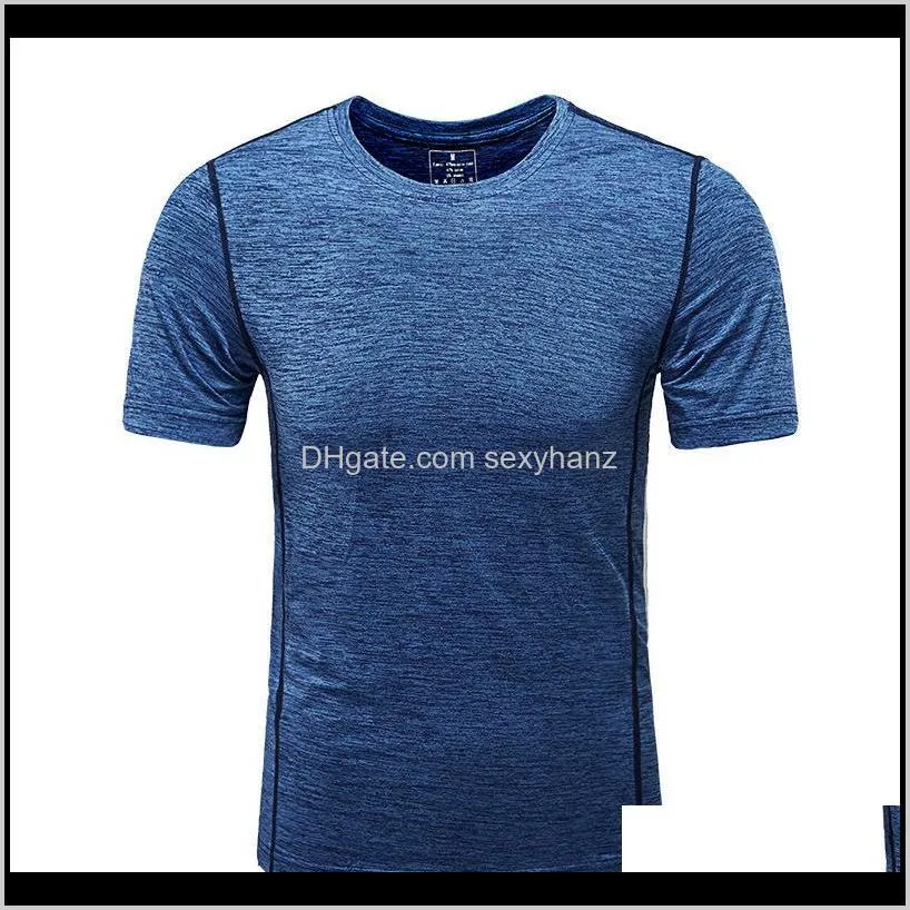 men`s short-sleeved t-shirt slim solid color sports running fitness quick-drying round neck trend clothes half-sleeved shirt 2019
