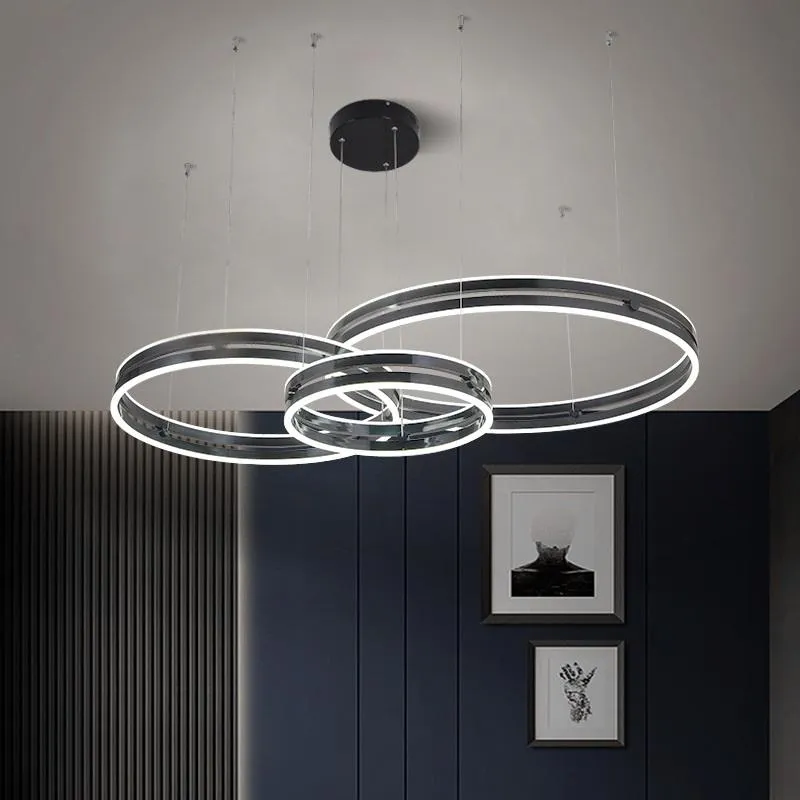 Lampes suspendues en forme d'anneau haut et bas LED lumières maison salon chambre étude salle à manger lustre commercial éclairage décoratif