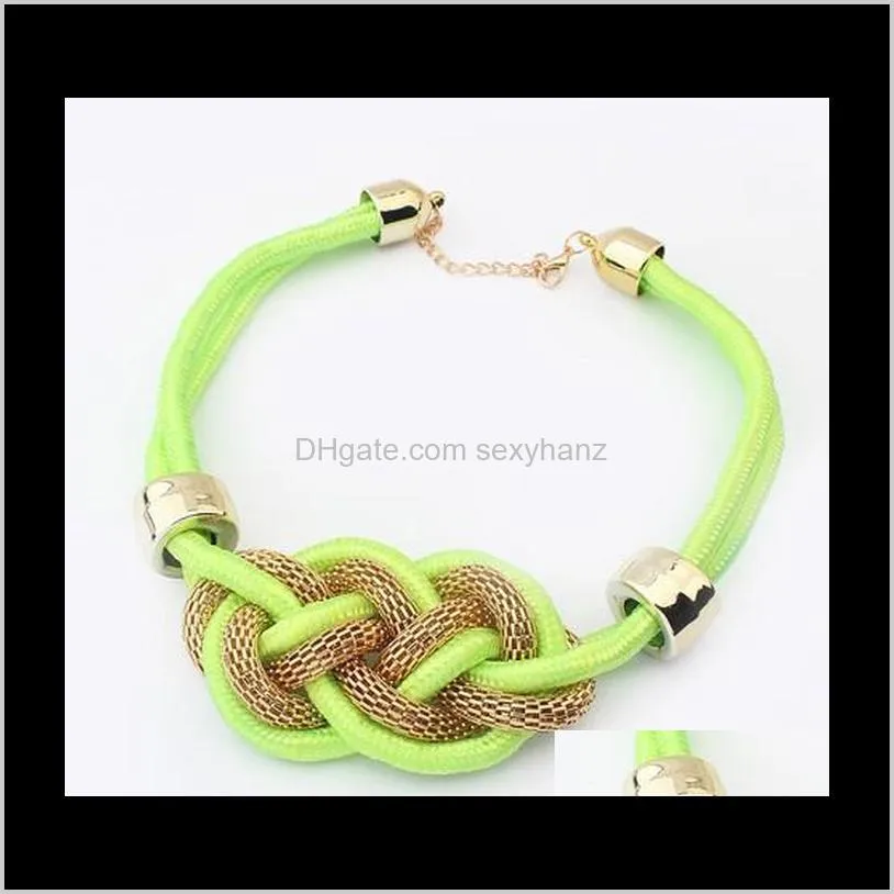 2014 new fashion handmade neon cotton cord knot weave collar choker necklace bib statement necklace for women