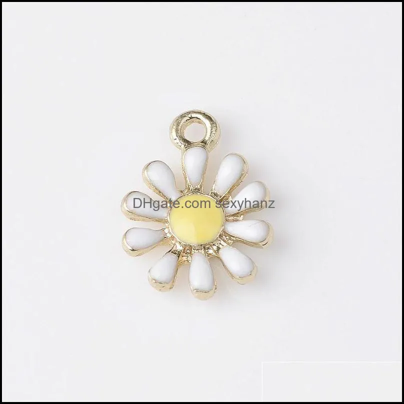 New Vintage Enamel Daisy Sun Flower Alloy Gold Tone Charms Fit For Pendant Earrings Bracelet Jewelry Making Accessory 794 R2