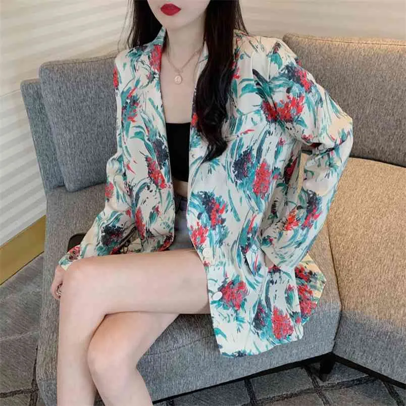 Printemps automne femmes veste Style coréen impression décontracté ample et polyvalent à manches longues femme manteaux LL749 210506