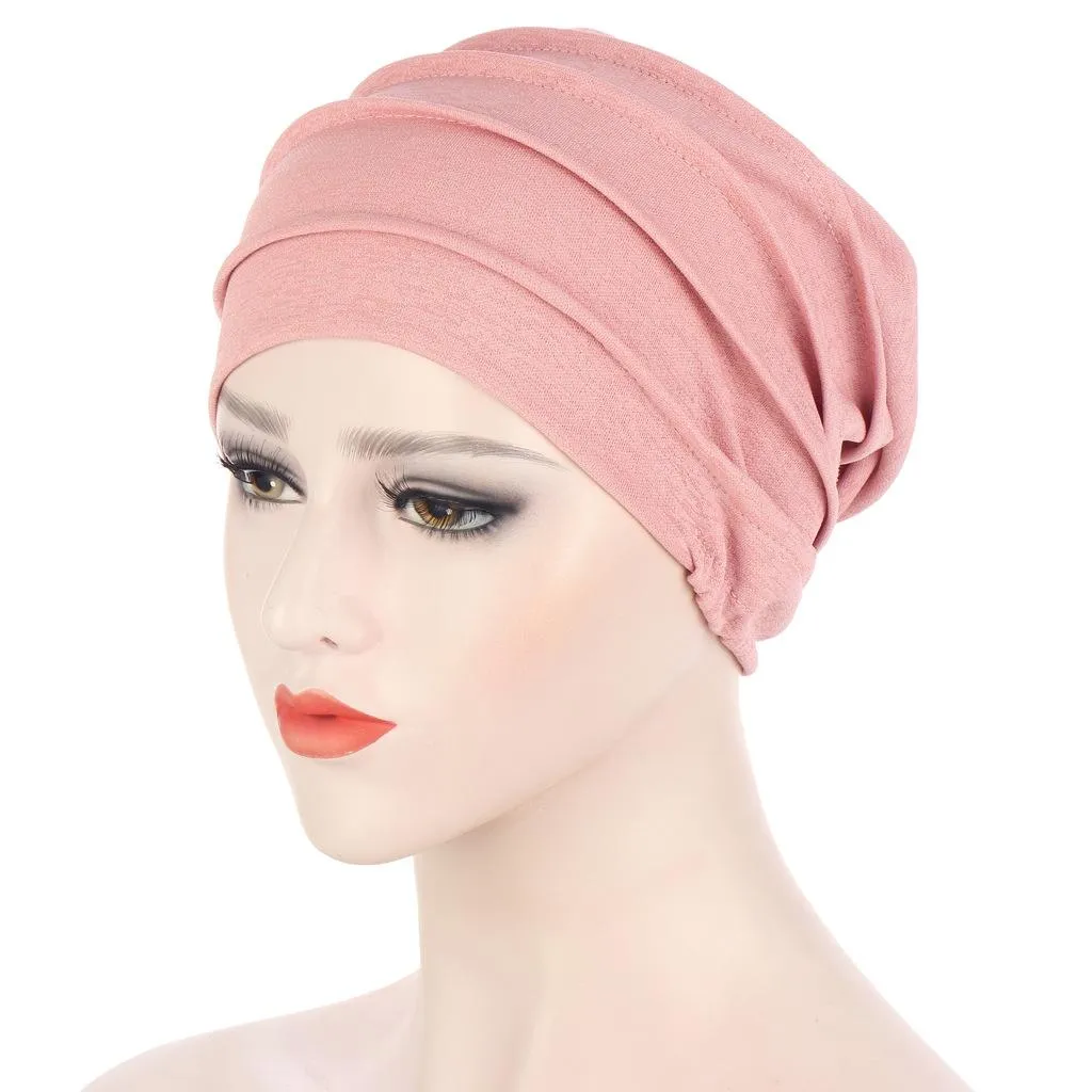 Elastisk fastfärg Turban Hat Kvinnor Muslim Wrap Head Bonnet Inner Hijabs Scarf Cap Hår Tillbehör Partihandel