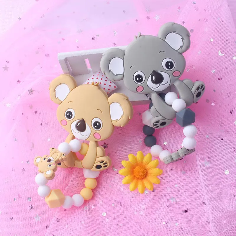 1pcs Baby Teether Oral Care Infant Molars Food Grade Koala Silicone clips Bracelet Pacifier