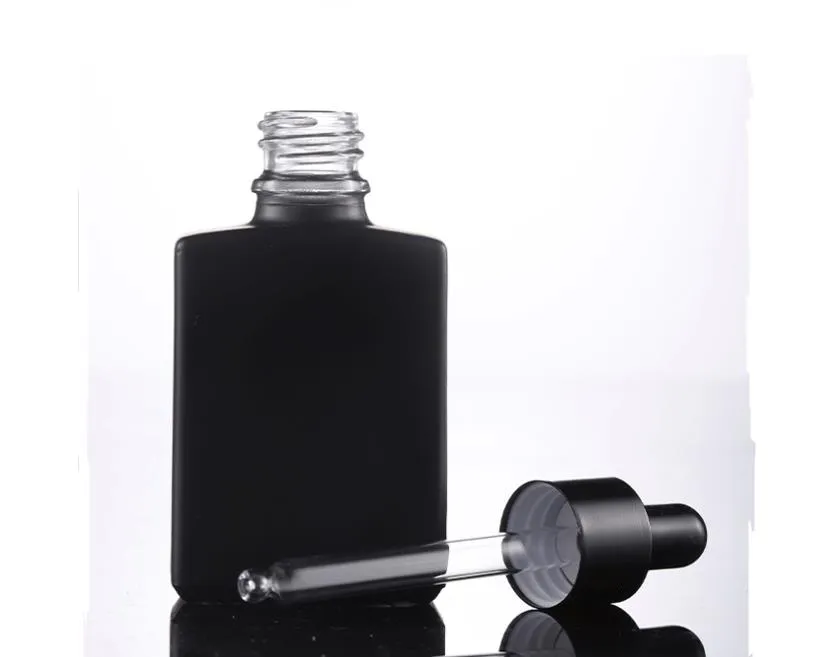 Partihandel Pris 30ml Matt Black Square Glass Flaskor för E flytande eterisk olja med pipett dropper 400pcs / parti