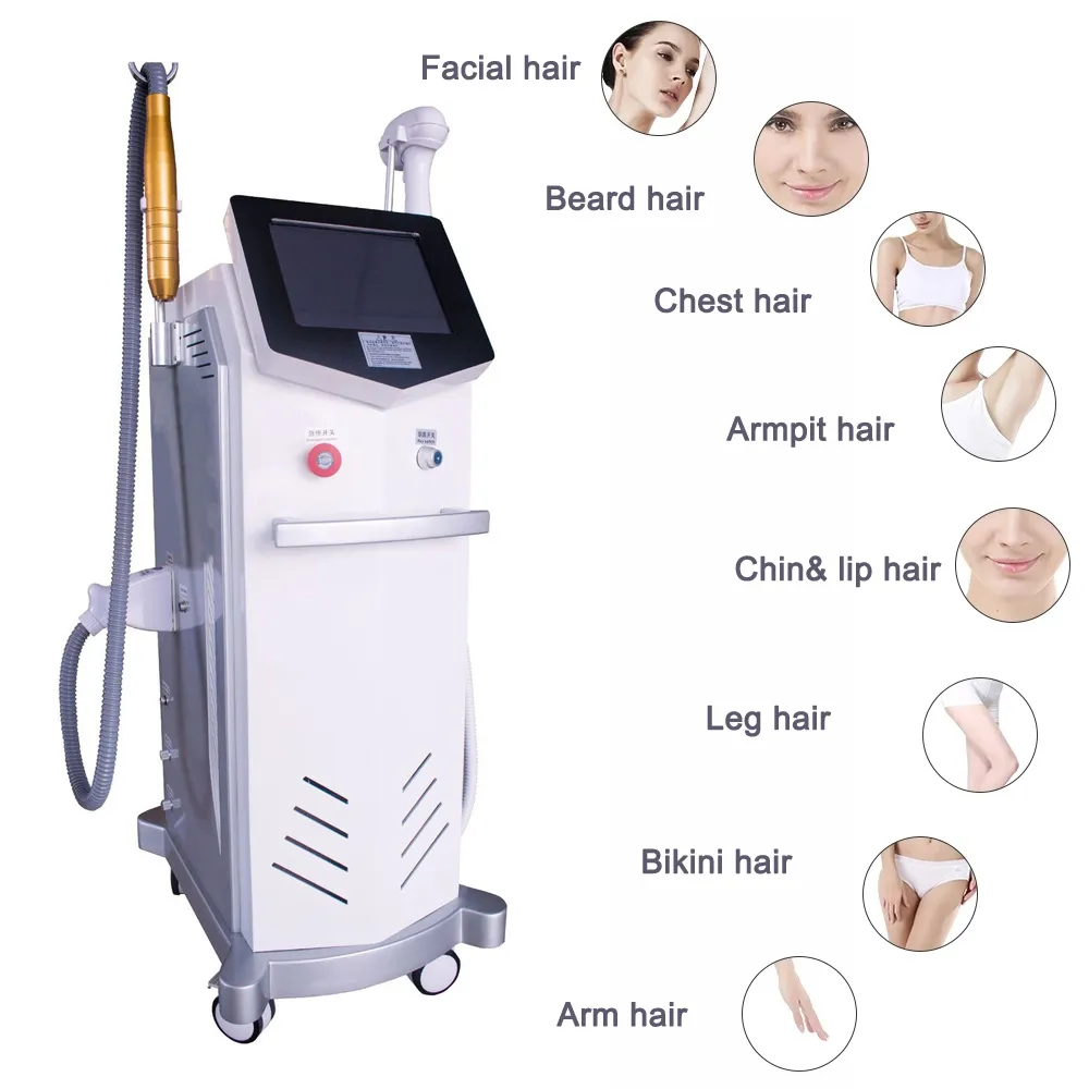 2 em 1 Máquina de remoção de cabelo a laser profissional de alta potência 2500W / 808 Diodo Remoção de cabelo de pêlos Diodo Equipamento de remoção de tatuagem a laser YAG Equipamento de beleza