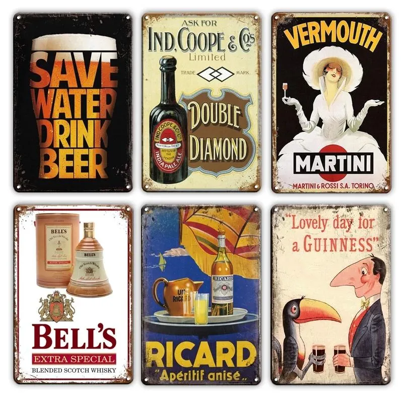 Antiek koffie Save Water Drink Bier Logo Poster Art Iron Painting Retro Shabby Chic Cocktail Plaque Irish Pub Cafetaria Man Cave Bar Art Stickers Wall Deco