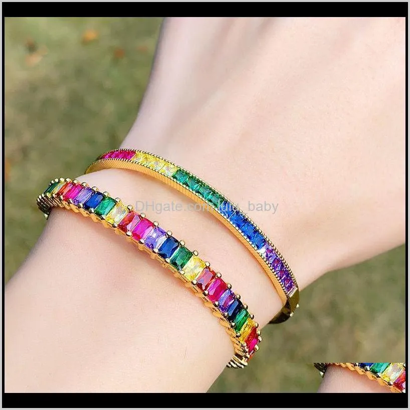 new design dainty cz rainbow bracelets for women girl crystal gold charm big bangle jewelry wedding gift 2021