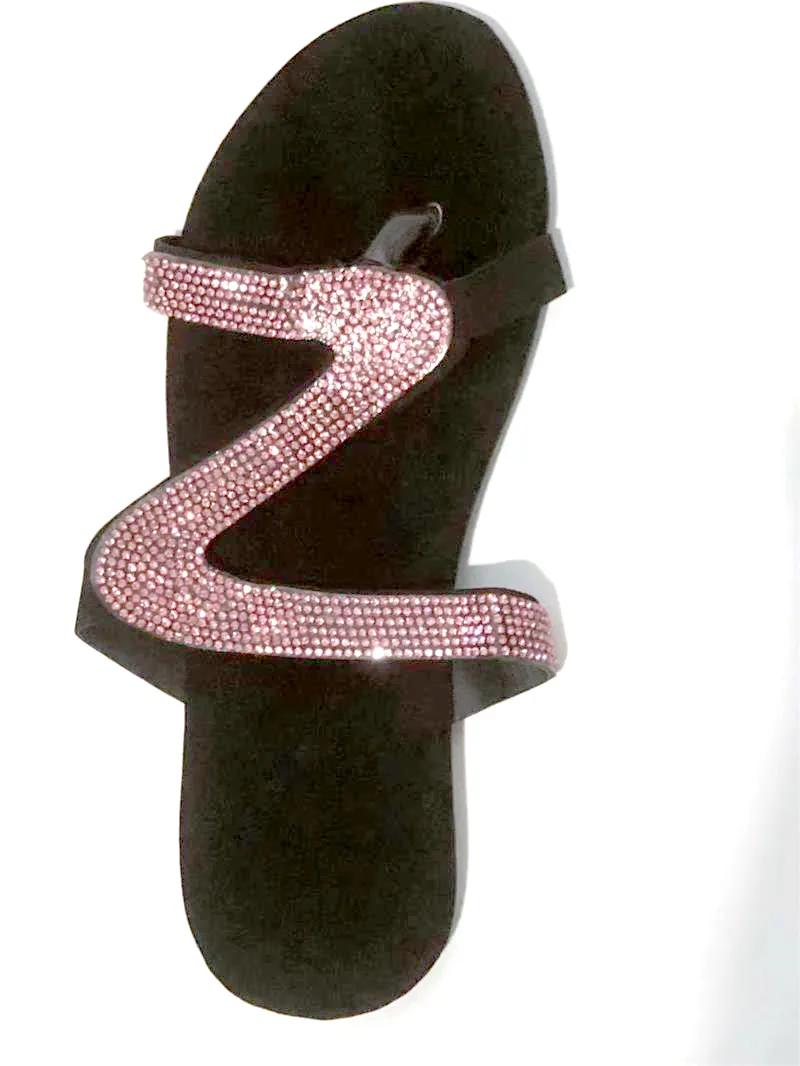 women slides sandales Pantoufle d'été cristal plat sandale lettre Z paillettes bande pantoufles bout ouvert glisser dames mode plage chaussures antidérapantes grande taille EU35-43 NO07