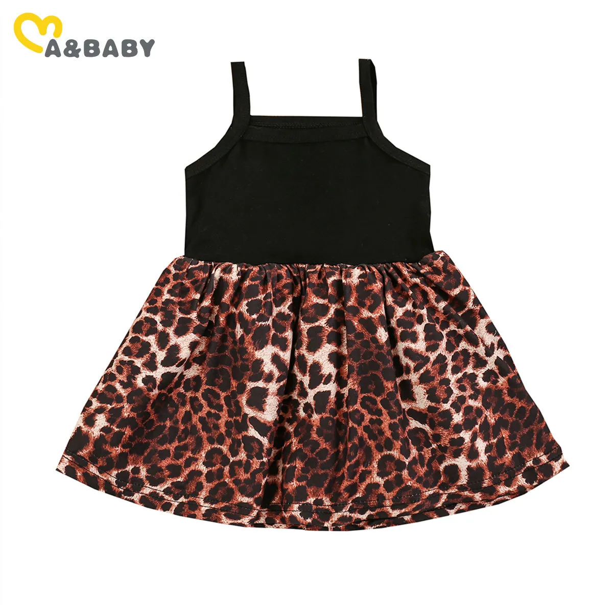 0-24m sommar toddler född spädbarn baby flicka leopard klänning ärmlös svart klänningar för tjejer kostymer kläder 210515
