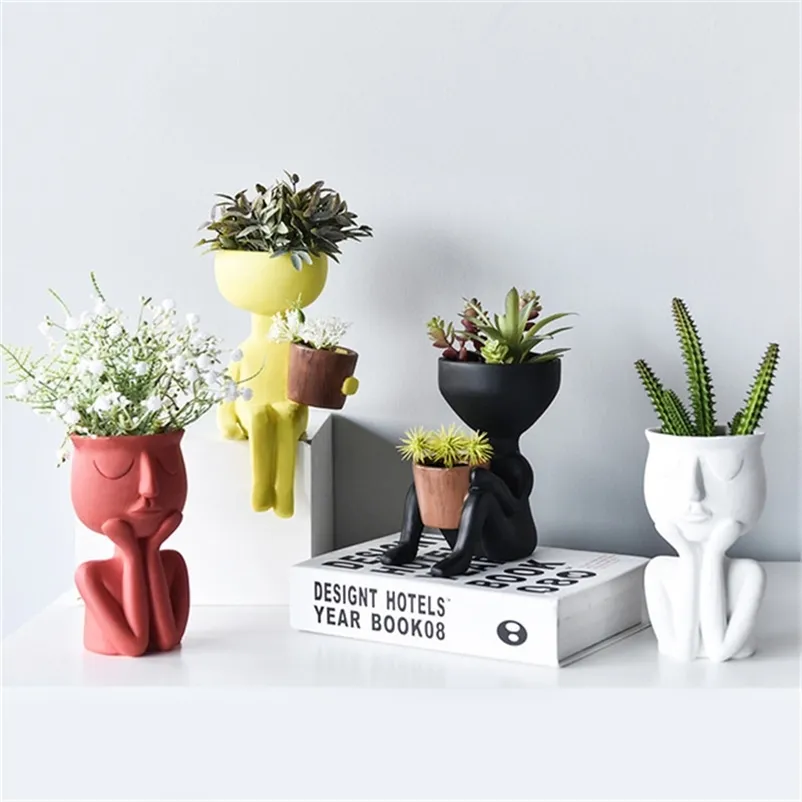 Konstporträtt Skulptur Vase Creative Succulents Växtkruka Trädgård Förvaring Blomsterkruka Abstrakt Karaktär Pot Micro Landskap Decor 210922