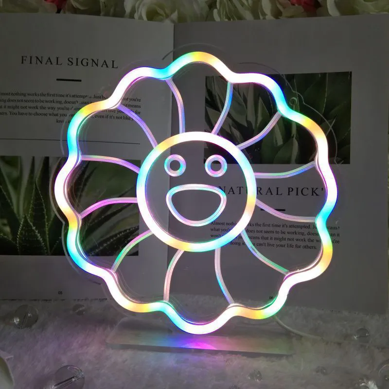 LED Neon Light Sign Smile Flower Wedding Christmas Birthday Party Home Good Ieda Slaapkamer Decor Nacht Lamp Gift