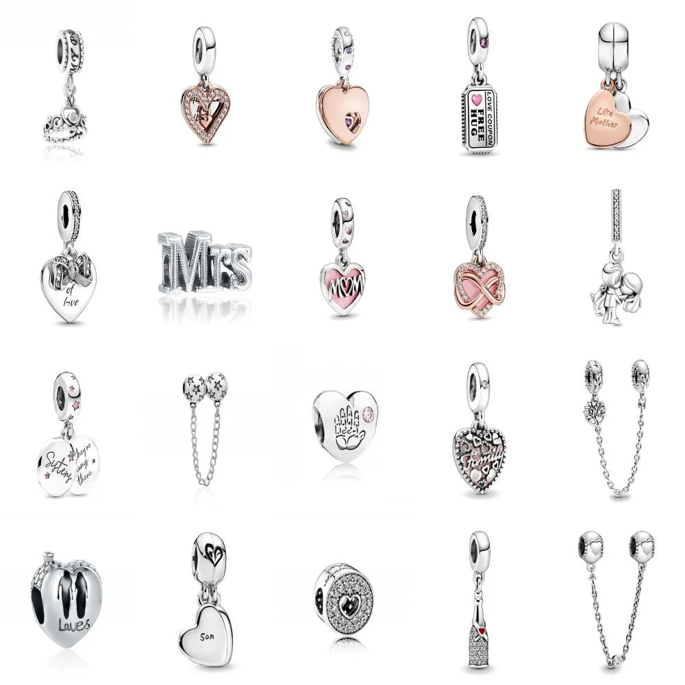 925 Ayar Gümüş Aşk Kalp Yuvarlak Güvenlik Zinciri Kolye DIY Güzel Boncuk Pandora Bilezik Bayanlar Moda Takı için Uygun