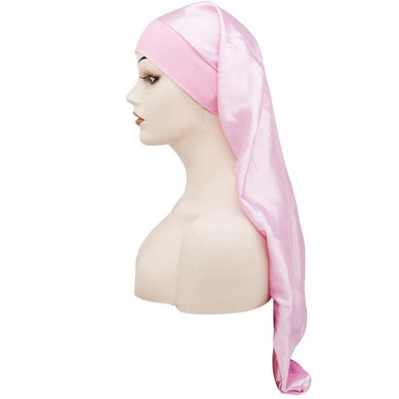 Long Hats Silk Satin Shower Caps Hair Bonnets Head Wrap Fitted Durag Ponytail Elasticity Cap Droop Fashion Beanie Turban Women Lady RH5823