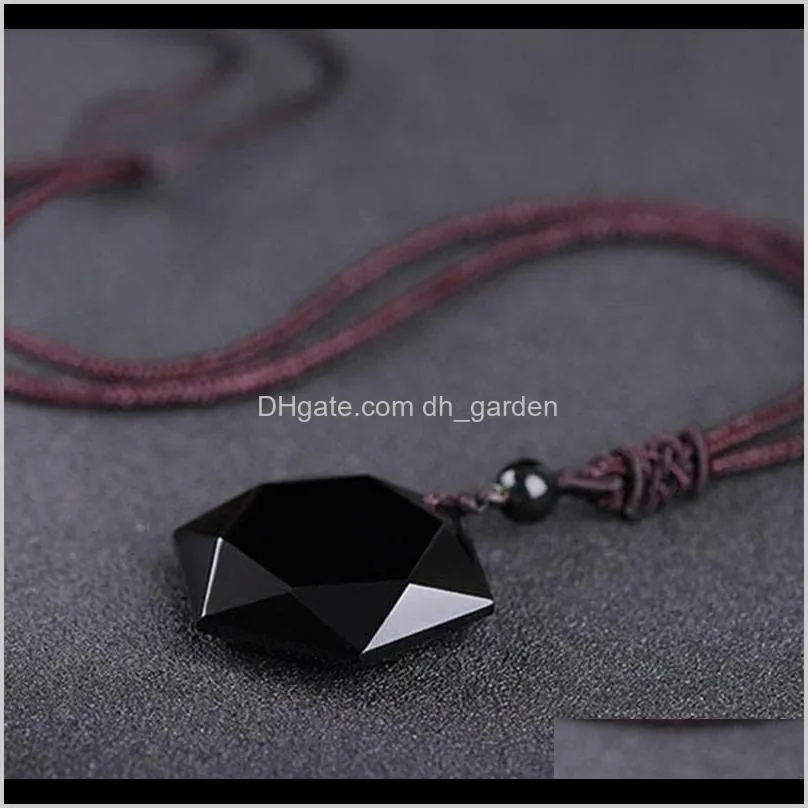 hexagon obsidian blue goldstone pendant necklace for women girls six-pointed star rope braided chain necklaces female jewelry