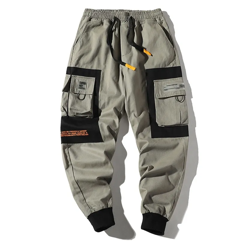 Hip Hop hommes multi-poches taille élastique conception sarouel rue Punk pantalon décontracté joggeurs mâle Cargo pantalon ABZ51 210715