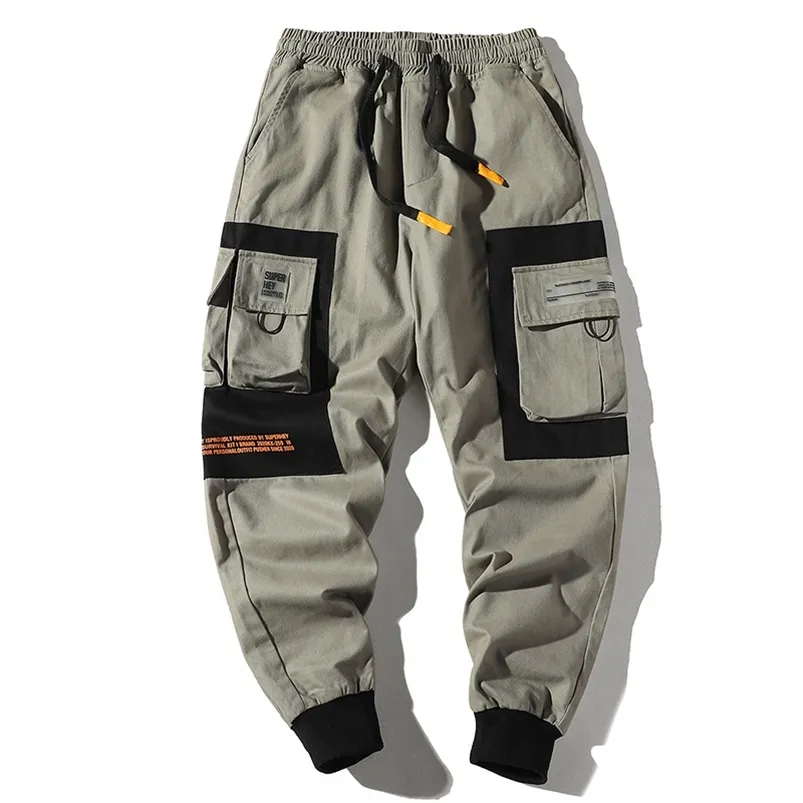 Hip Hop Mężczyźni Multi-Pocket Elastyczny Talii Projekt Harem Pant Street Punk Casual Spodnie Joggers Mężczyzna Cargo Spodnie ABZ51 210715