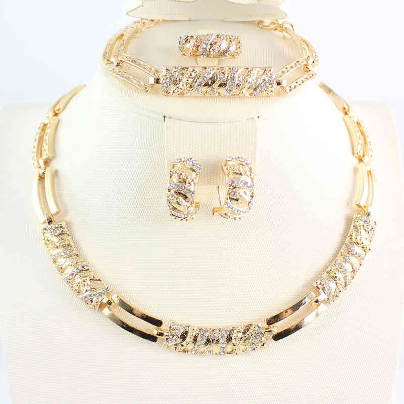 Frauen Afrikanische Perlen Schmuck Sets CZ Kristall Halskette Ohrring Ring Armband Schmuck Set Gold Farbe Anweisung Zubehör