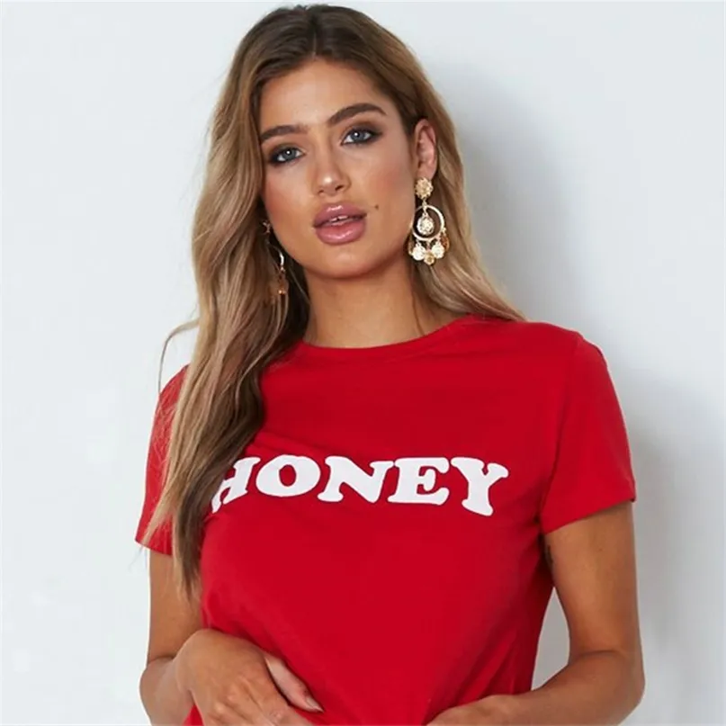 Lettere rosse Stampa in cotone casual maglietta divertente per lady top top hipster tumblr women summer fashion graphic 210607