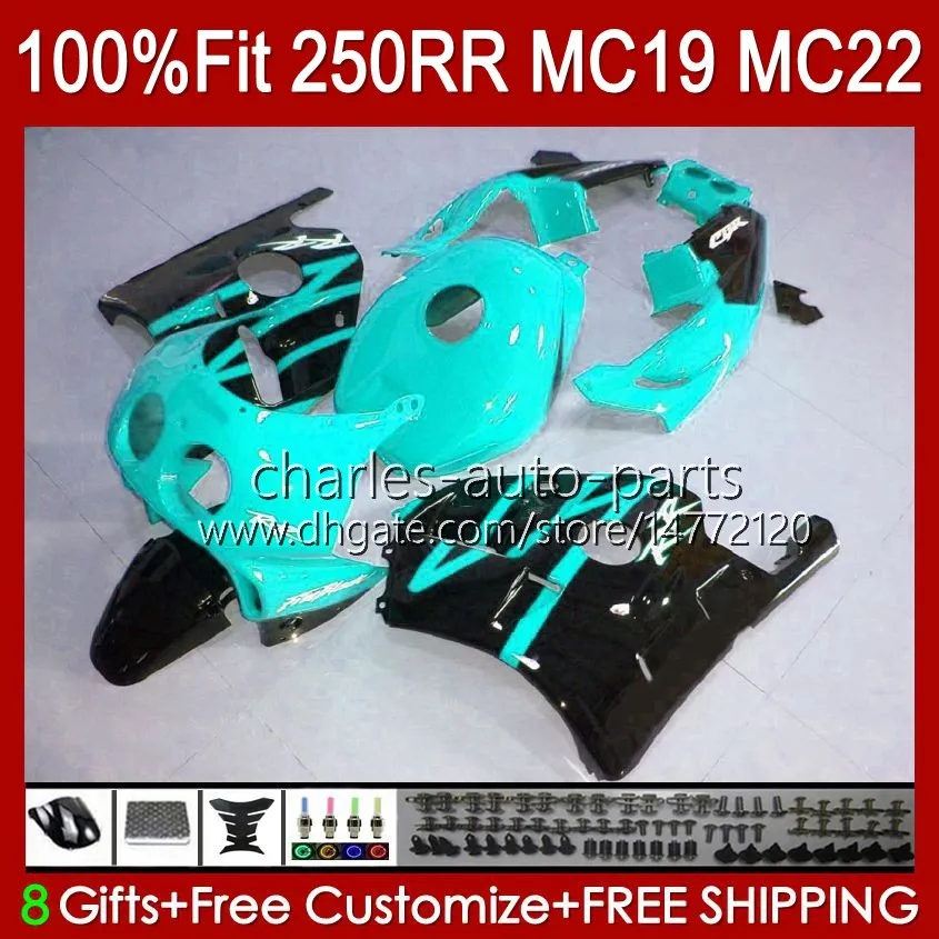 Honda CBR 250RR 250 RR CC 250R 250 RR CC 250R 250 RR CC 250R MC19 88-89 Body 112HC.198 CBR250RR 88 89 CBR250 RR CC 1988-1989 CBR 250CC 1988 1989 OEMフェアリングキット光沢のあるシアンBLK