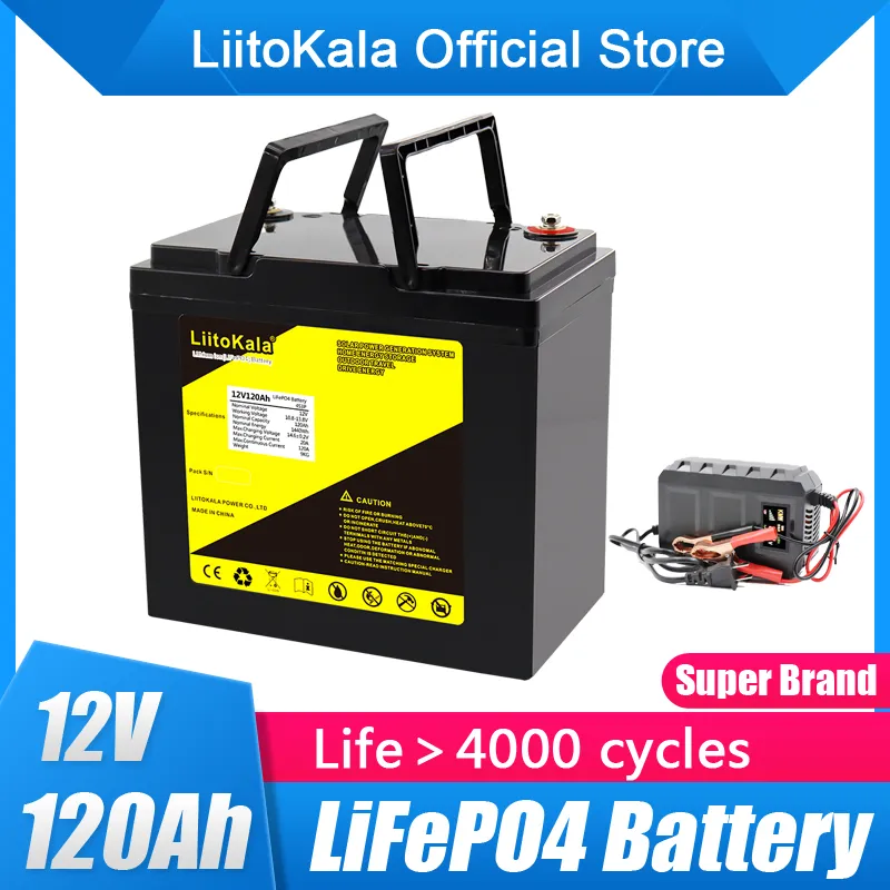 Liitokala 12.8v 120AH LIFEPO4 Batteri DIY 12V 24V 36V 48V Batteripaket för Start Vehicle Car Golf Cart Ups Hushållsapparater Inverterare/14.6V20A Laddare