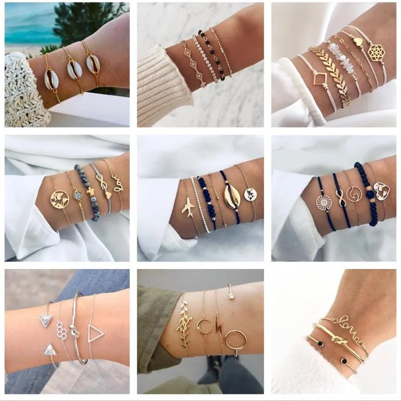 Bracelets porte-bonheur ZHEN TOMOMI été plage coeur coquille flèche Bracelet ensemble pour femme 2021 fille ouvert réglable stratification Bracelet cheville