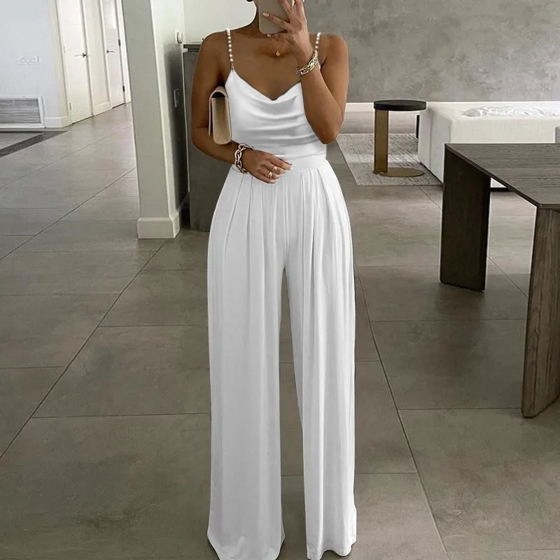 Sexy Pearl Sling Top Wide Leg Jumpsuit Casual For Women Loose Fit