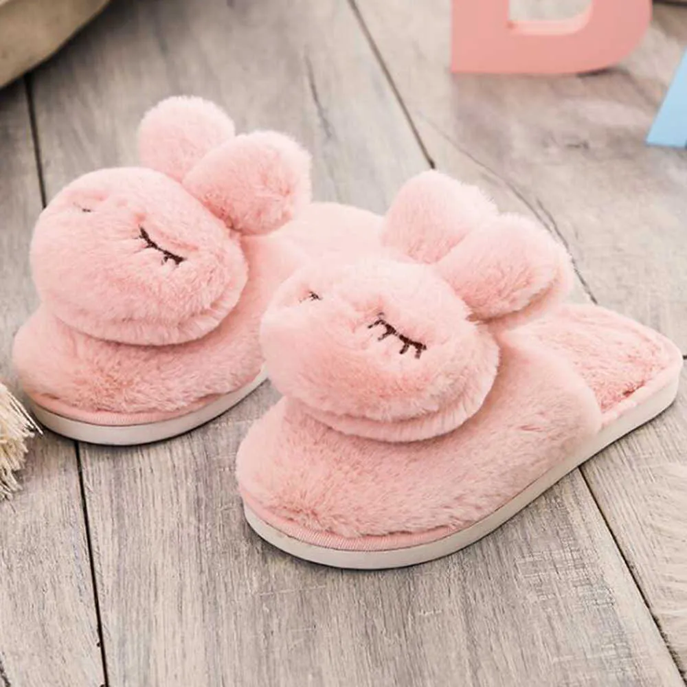 Winter Kids Slippers Cartoons Plush Indoor for Boys Warm Non Slip Children Shoes Parent-child cotton slippers xx660 210712