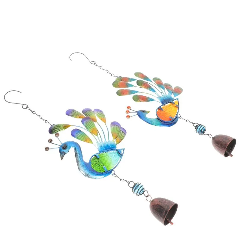 Decorative Objects & Figurines 2Pcs Wind Chimes Garden Decorations Iron And Glass Bells Hanging Decors