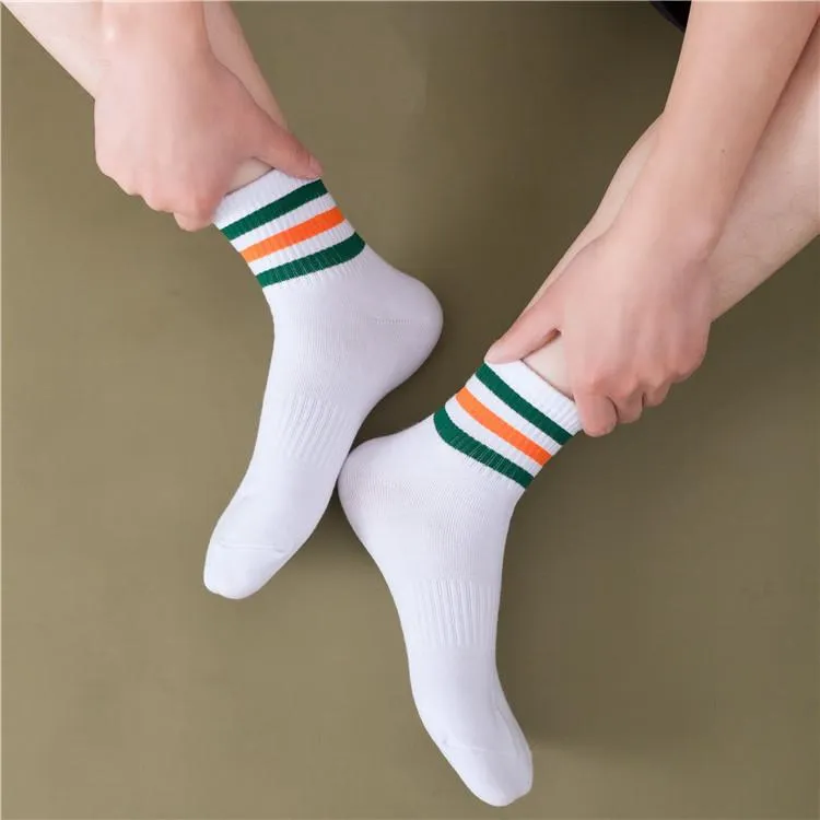 Heren sokken 3 paar buis college stijl gestreepte sport ademend zweet-absorberend wit katoen lente en zomer