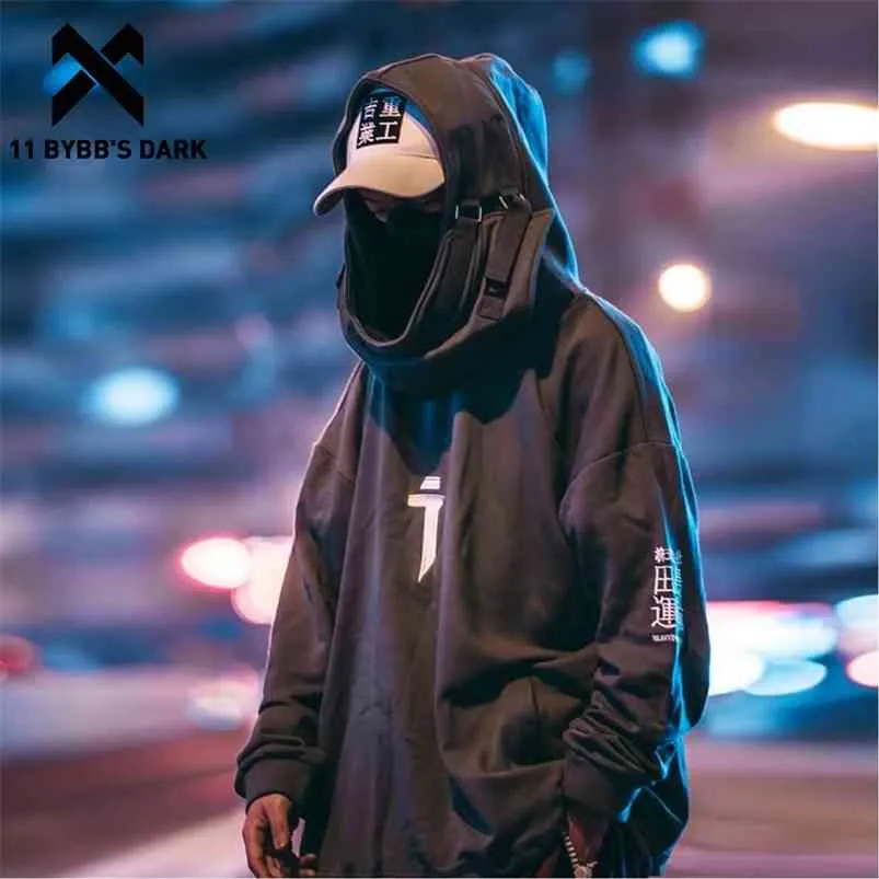 11 BYBB'S DARK Japanese Streetwear Hoodie Hommes Harajuku Neck Fish Mouth Pulls Sweats Surdimensionnés Hip Hop Hoodies Techwear 210730