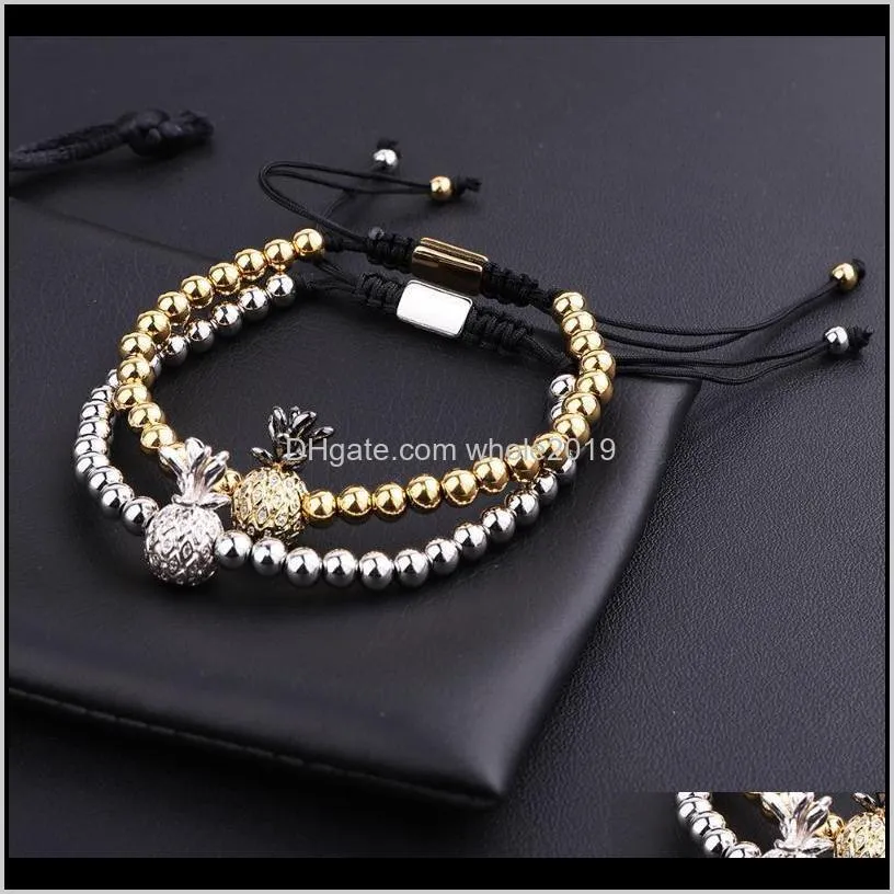 cute design stainless steel beads cz pineapple charm macrame bracelet women beaded, strands