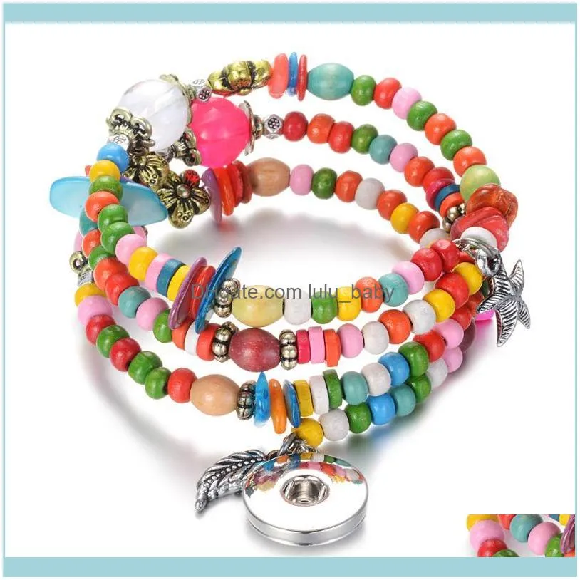 Charm Bracelets 10PCS/Lot Wholesale Vocheng Wood Snap Bracelet 8 Colors Interchangeable Fit 18mm NN-710*101