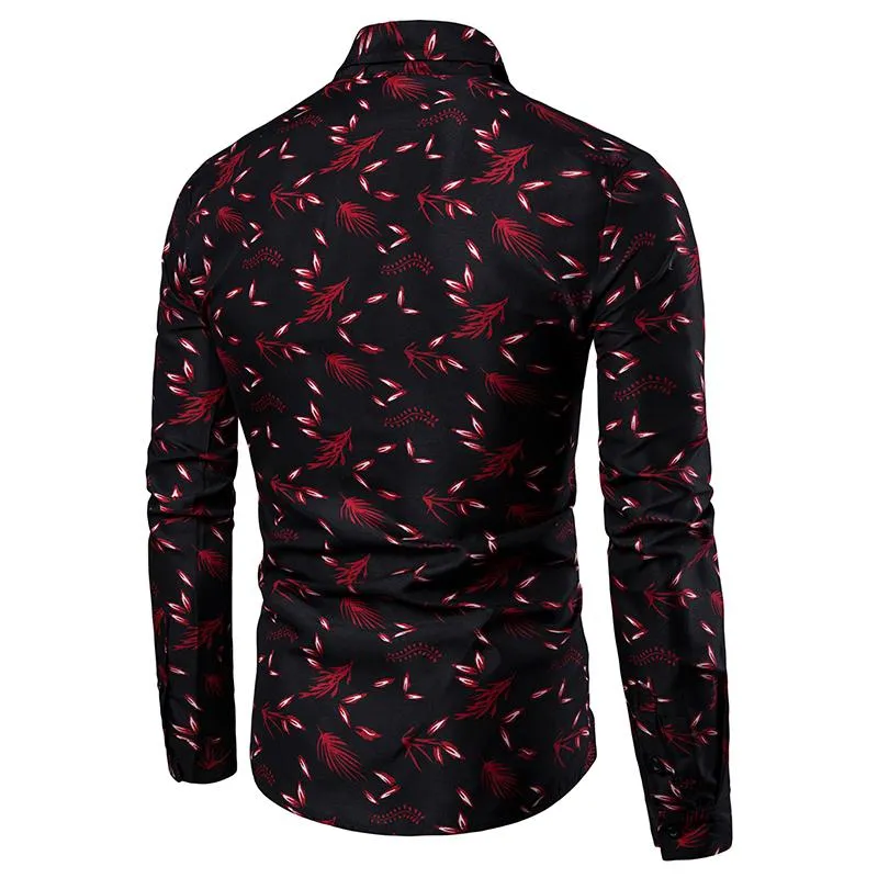 Chemises décontractées pour hommes 2021 imprimé mâle slim fit chemise à manches longues hommes rouge noir imprimé floral plus taille m-4xl249s