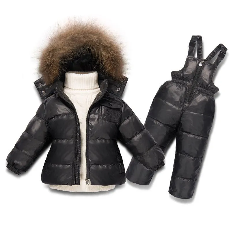 Coat Raise Young Duck Down Winter Jacket + Overalls Kids Girls Clothes Set 1-6 Year Children Ski Suit Baby Boys/Girls Snowsuits