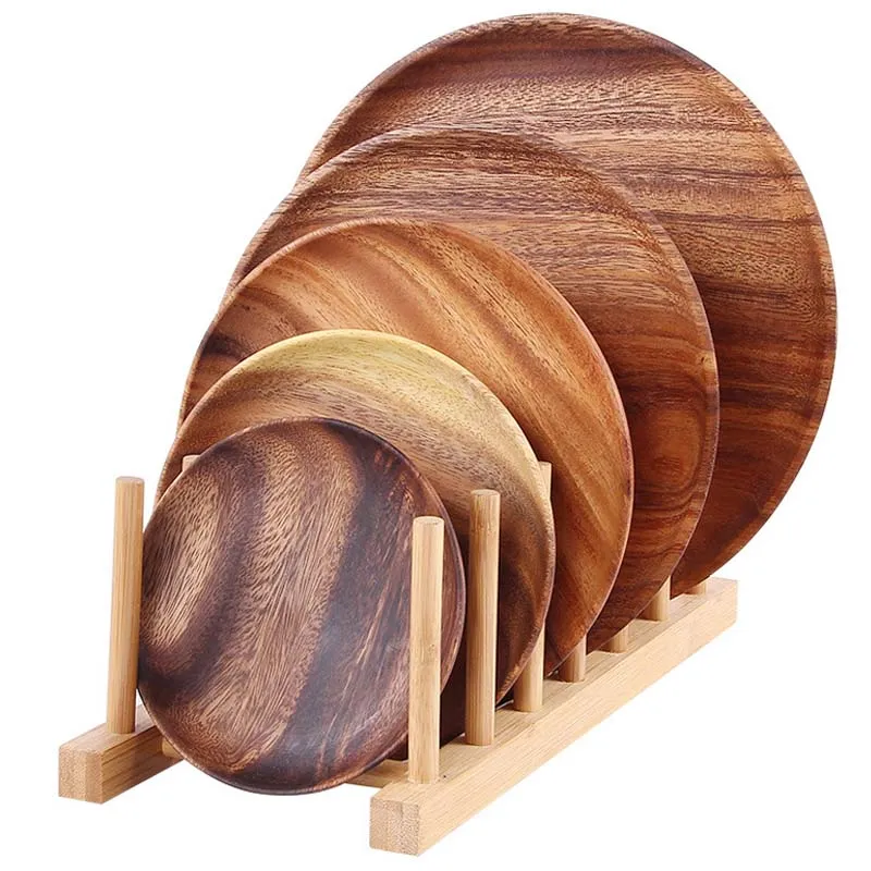 Einfache Holzgeschirr-Teller, rundes Obsttablett, Holz-Abendessen, Dessert, Snacks, Teller, 15 cm, 20 cm